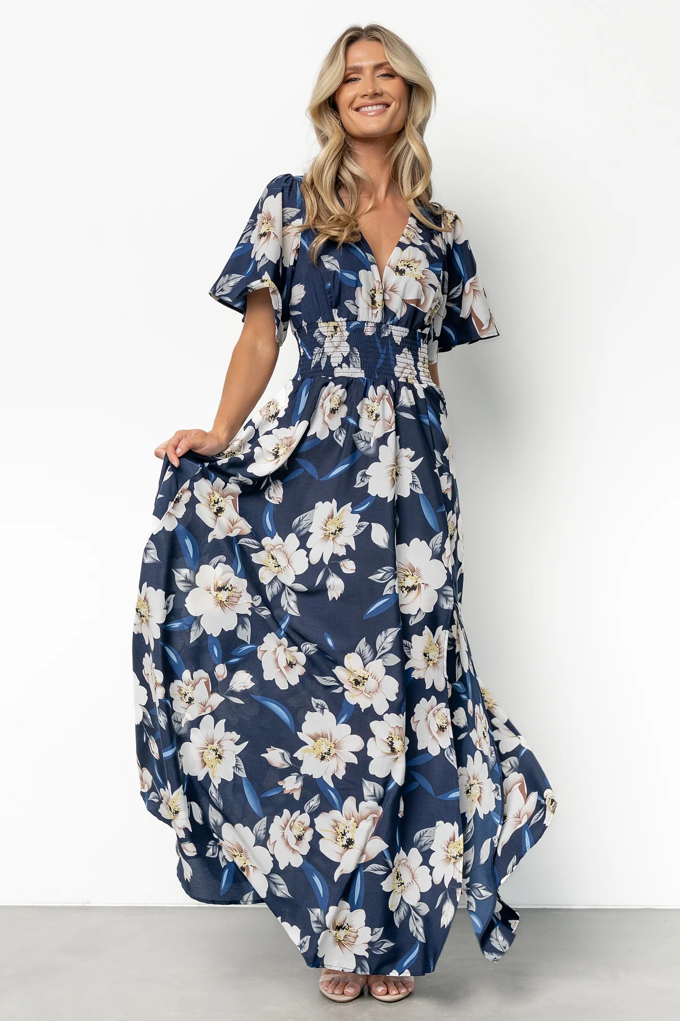 Verona Smocked Maxi Dress | Navy + White Floral