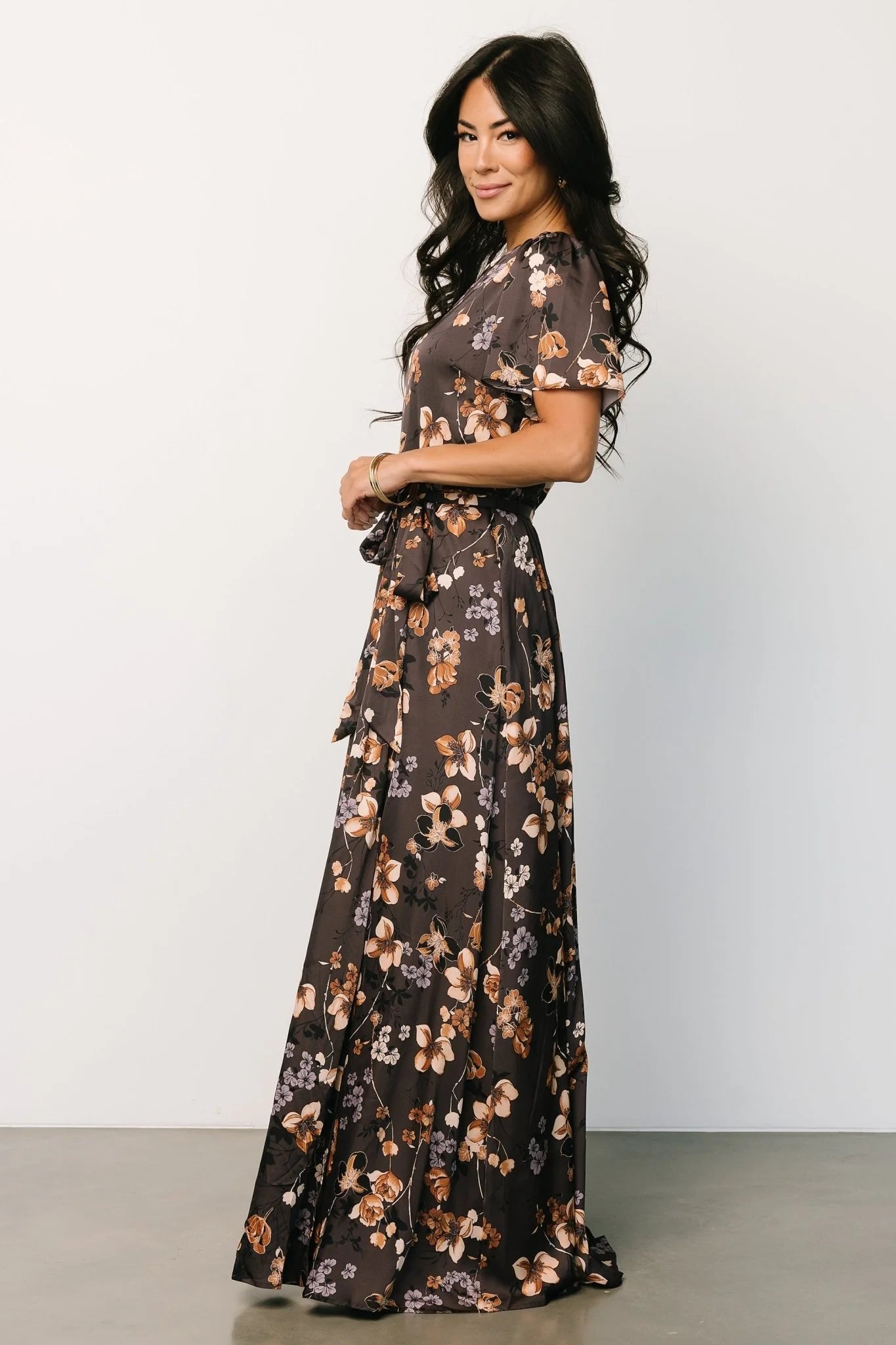 Agnes Satin Maxi Dress | Brown Floral