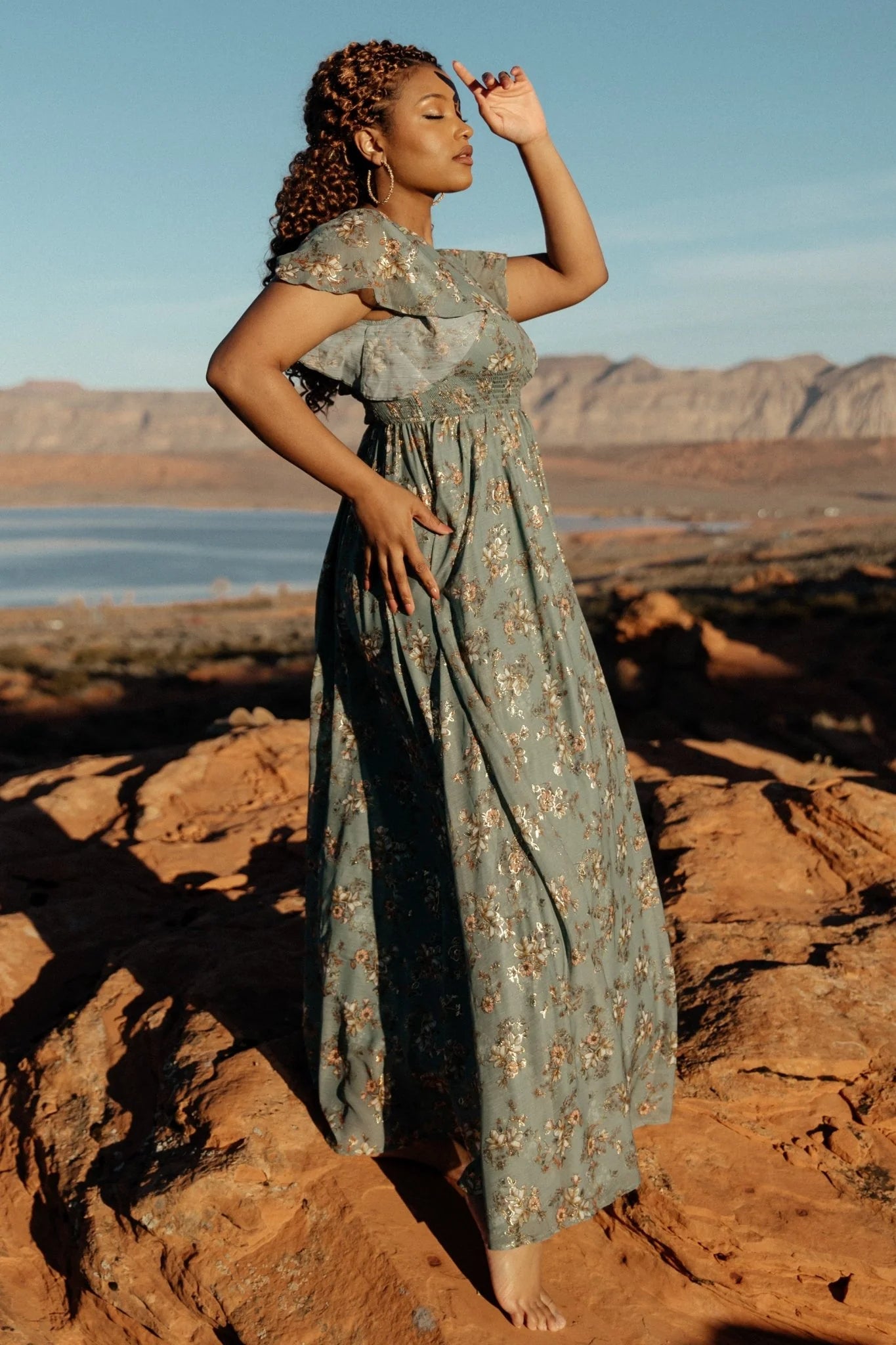 Lynlee Metallic Maxi Dress | Eucalyptus