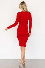 Mavis Ribbed Midi Dress | Red