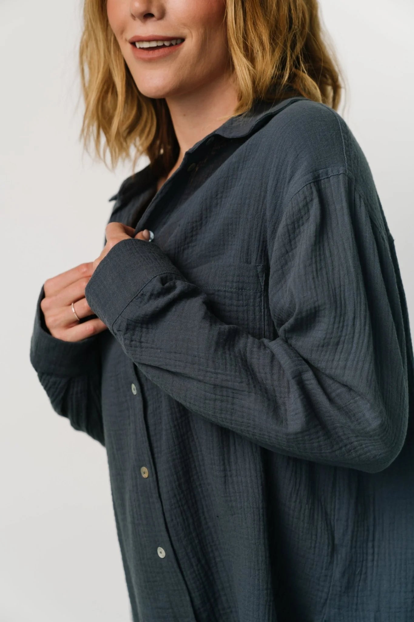 Hilde Oversized Button Top | Blue