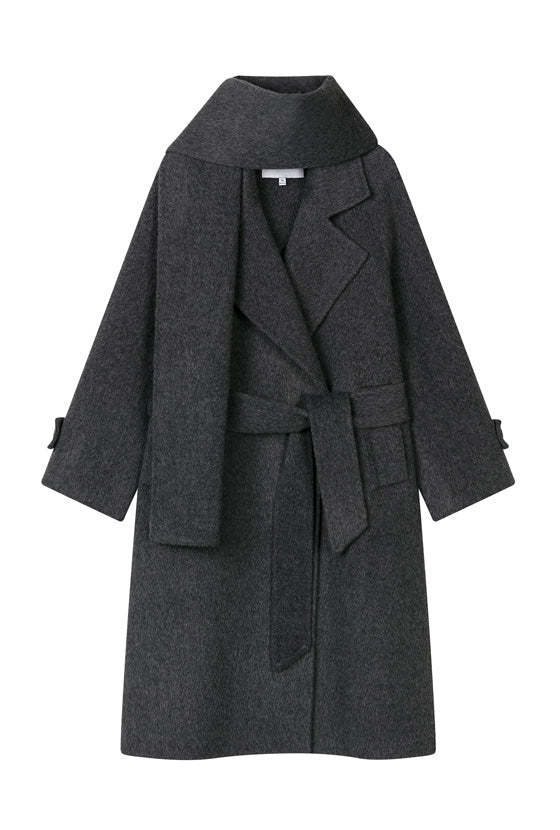 Carina Wool & Silk Scarf Coat - Charcoal