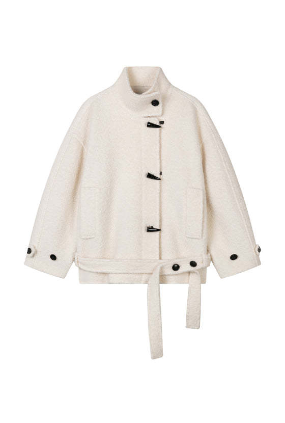 Cole Oversized Wool Short Coat - Ivory