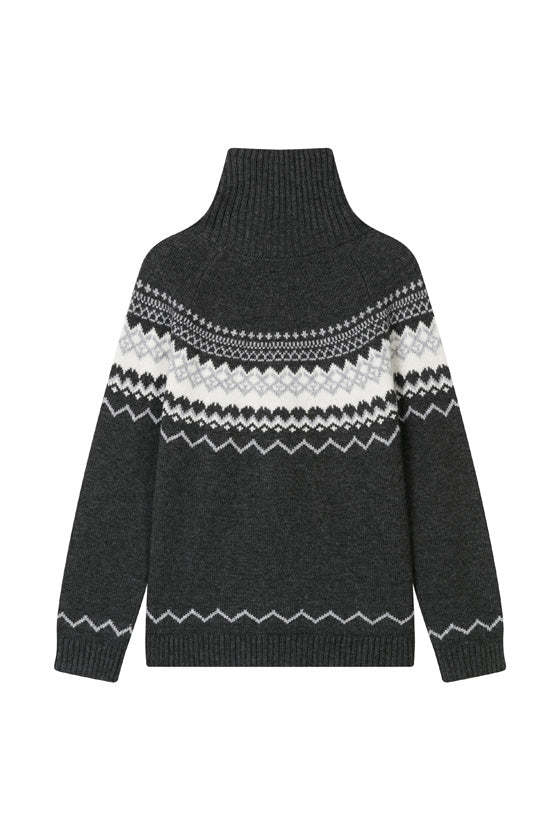 Cohen Fair Isle Wool Cardigan - Charcoal