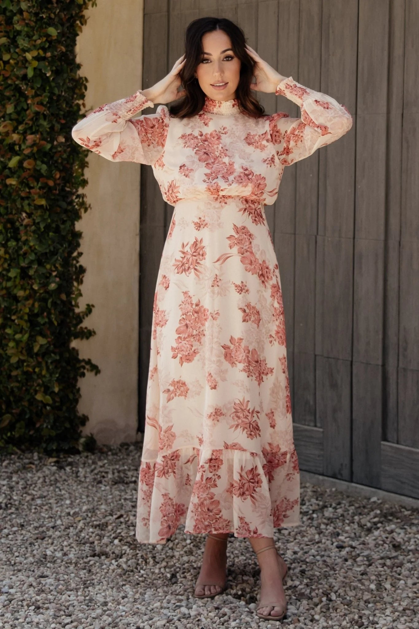 Luciana Maxi Dress | Beige + Rose