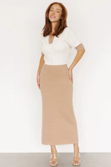 Gwendolyn Collared Midi Dress | Taupe + Off White