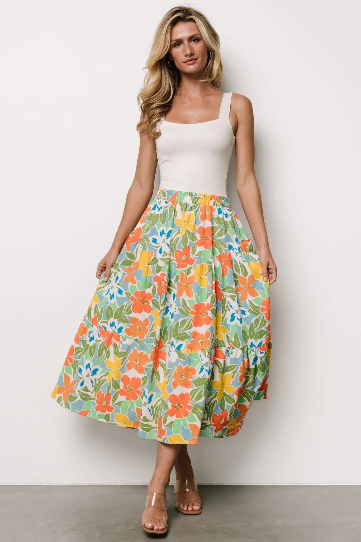 Nika Tiered Skirt | Orange + Blue Floral