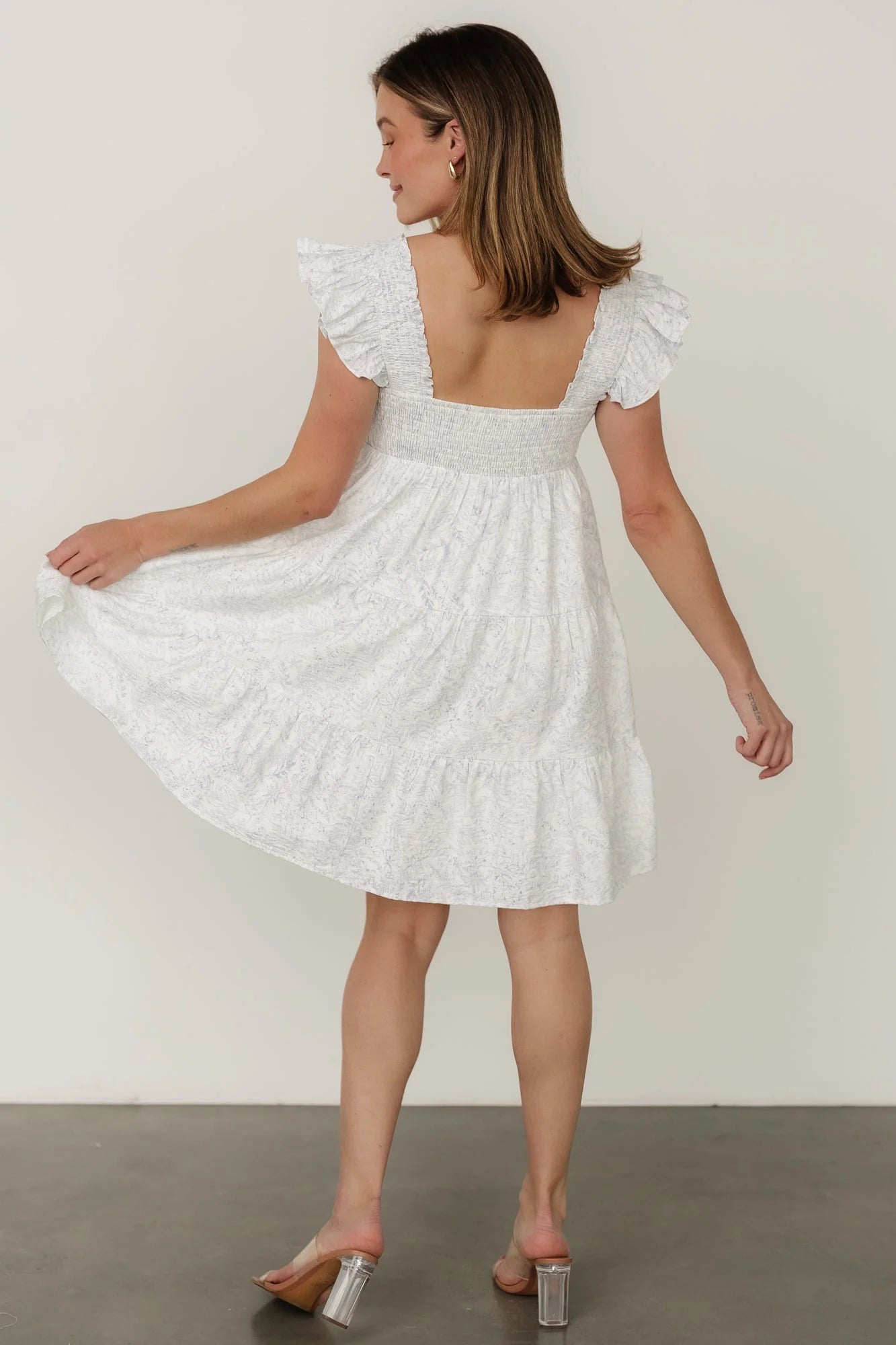 Suri Short Dress | Off White + Blue Floral