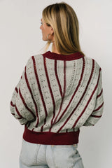 Paola Pointelle Sweater | Light Blue + Burgundy