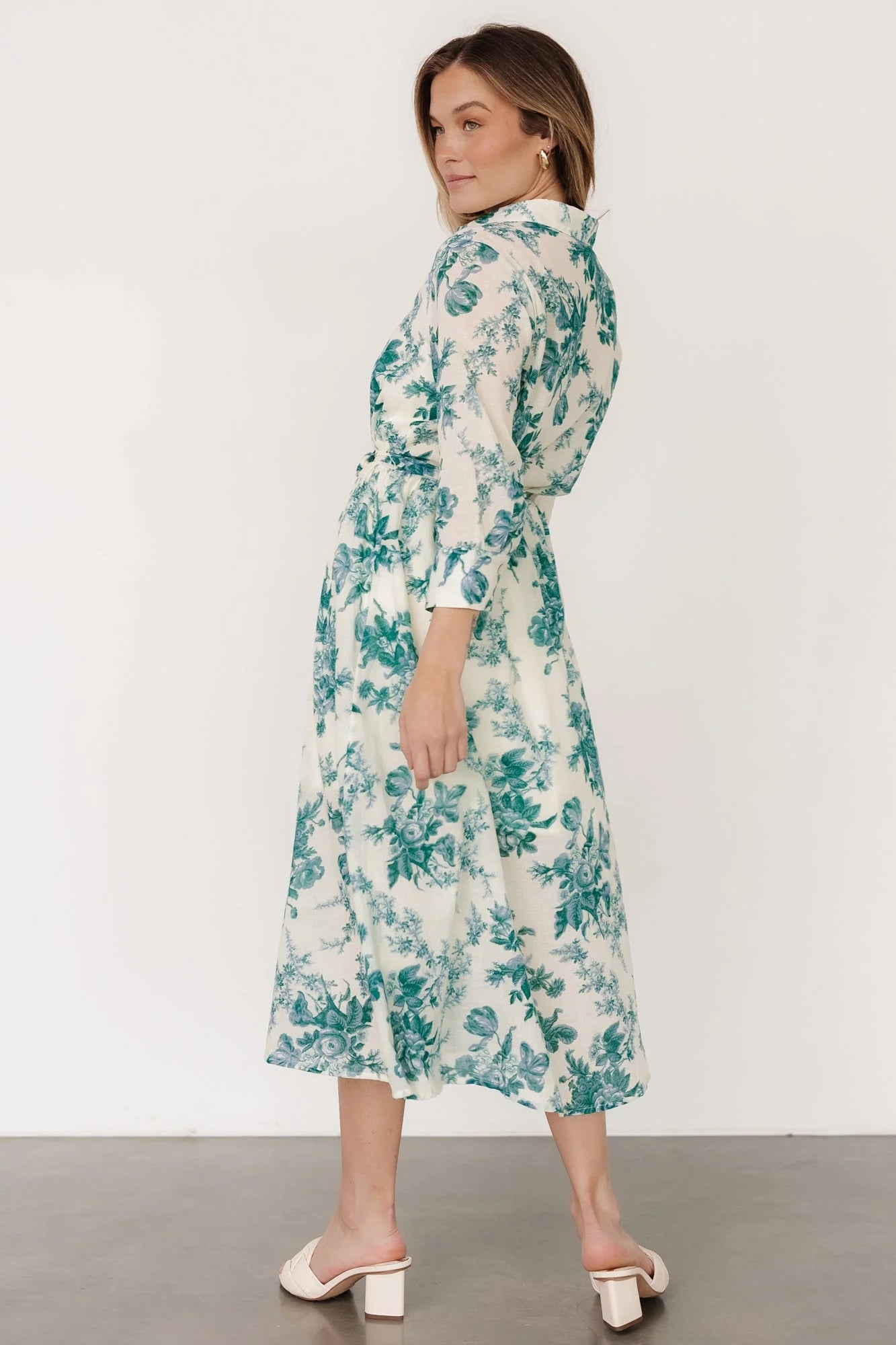 Eunice Button Midi Dress | Cream + Green Floral