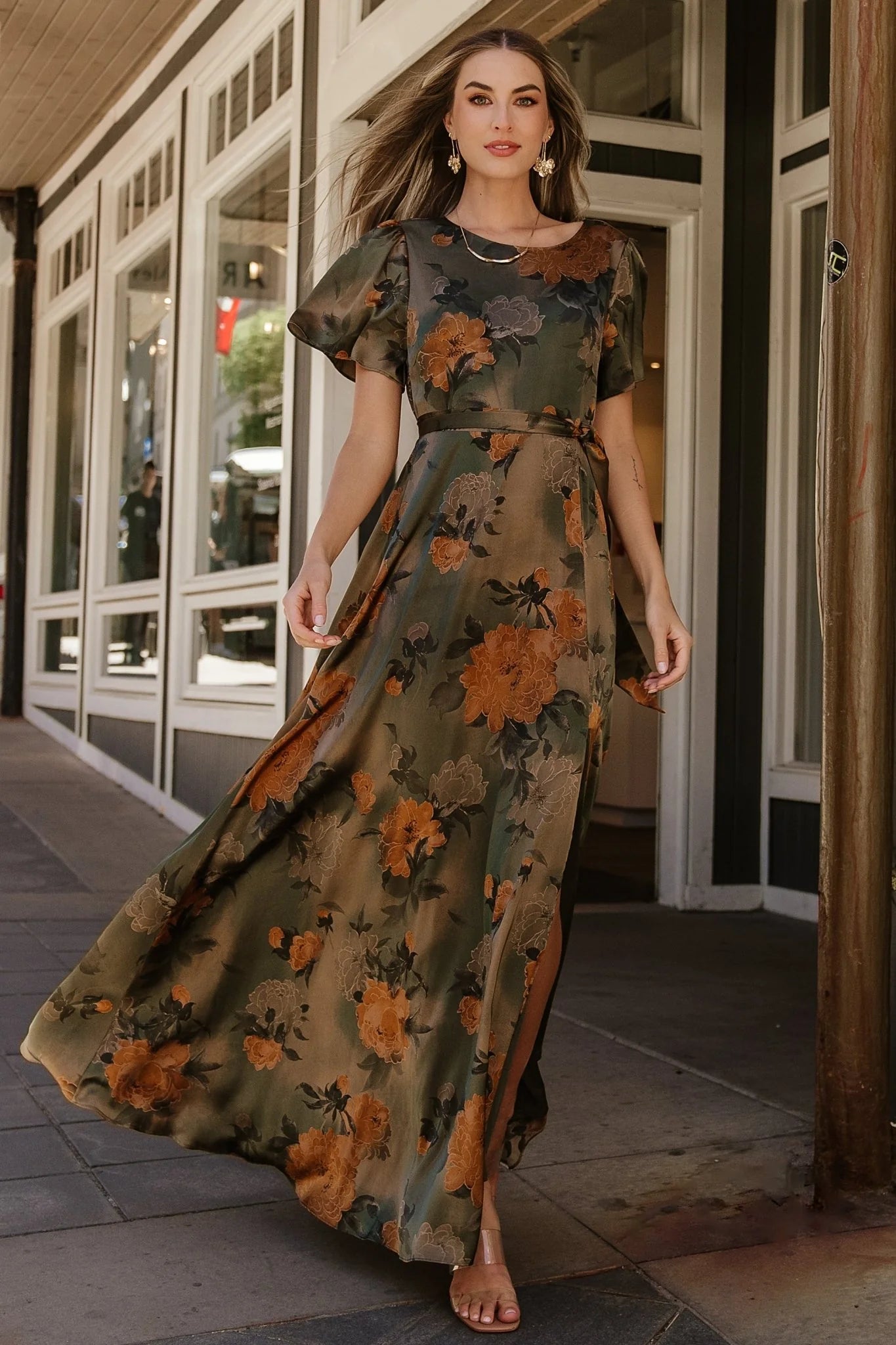 Agnes Satin Maxi Dress | Olive Floral