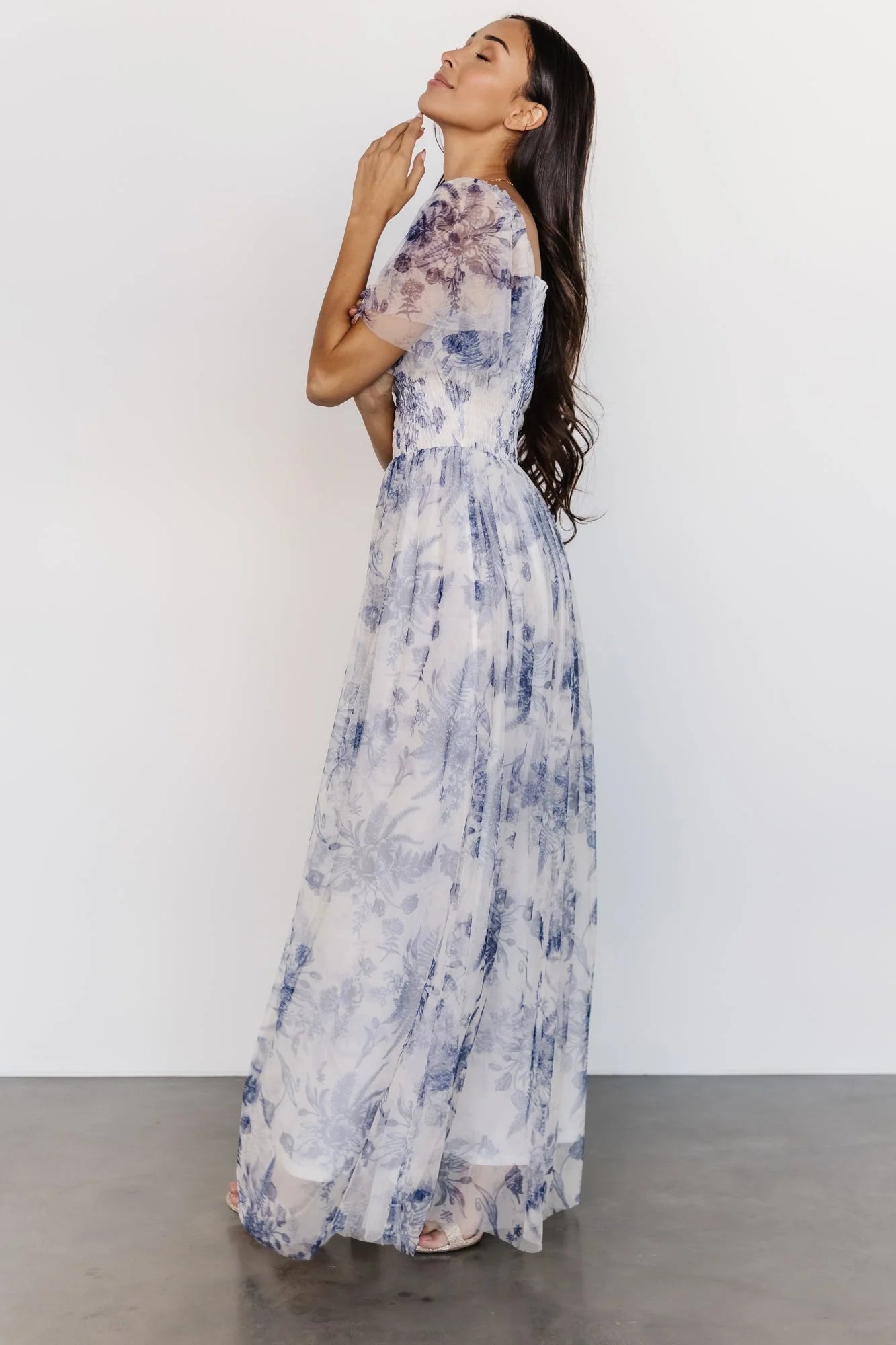 Cassandra Tulle Maxi Dress | Blue + White Floral