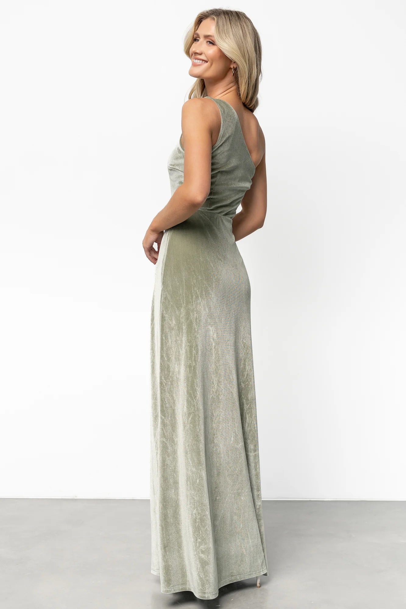 Tatiana Velvet One Shoulder Maxi Dress | Sage