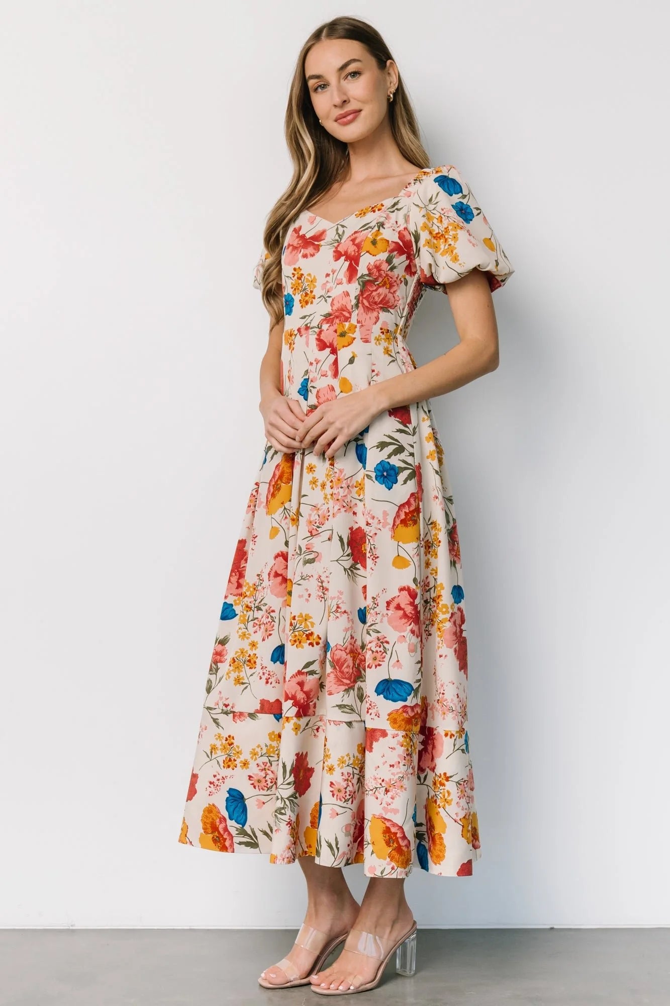 Greta Pleated Maxi Dress | Cream Multi Floral