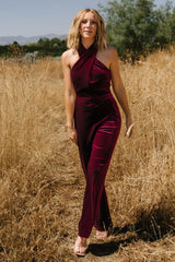 Cleopatra Velvet Jumpsuit | Burgundy