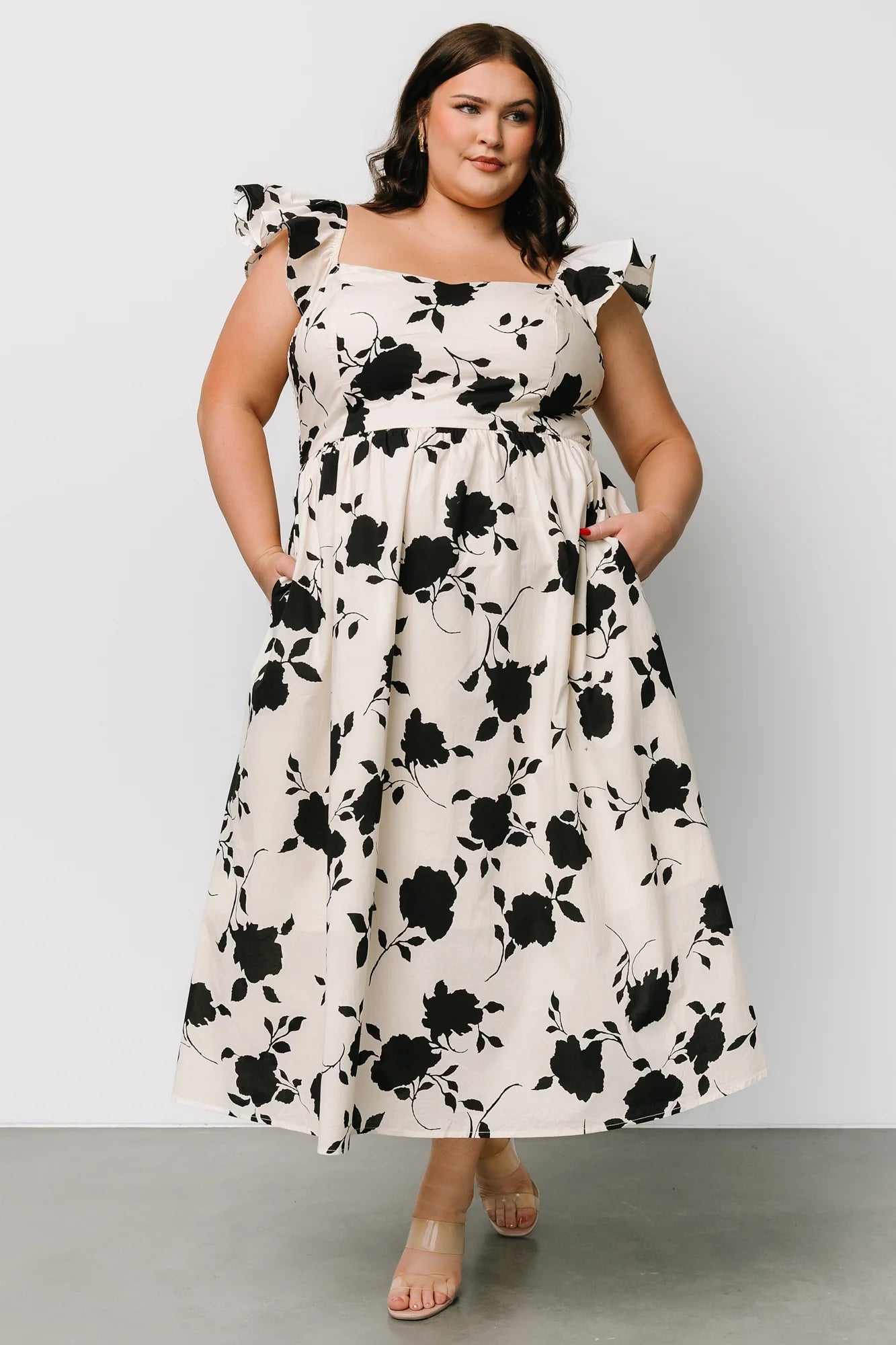 Bridget Midi Dress | Ivory + Black Floral