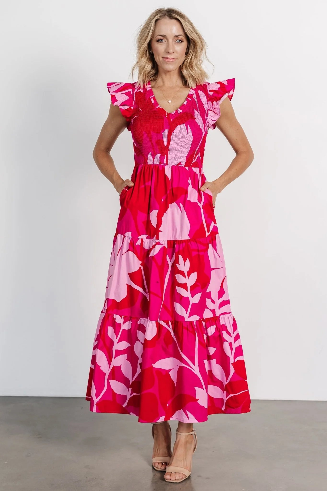 Ranchero Smocked Maxi Dress | Red + Pink