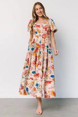 Greta Pleated Maxi Dress | Cream Multi Floral