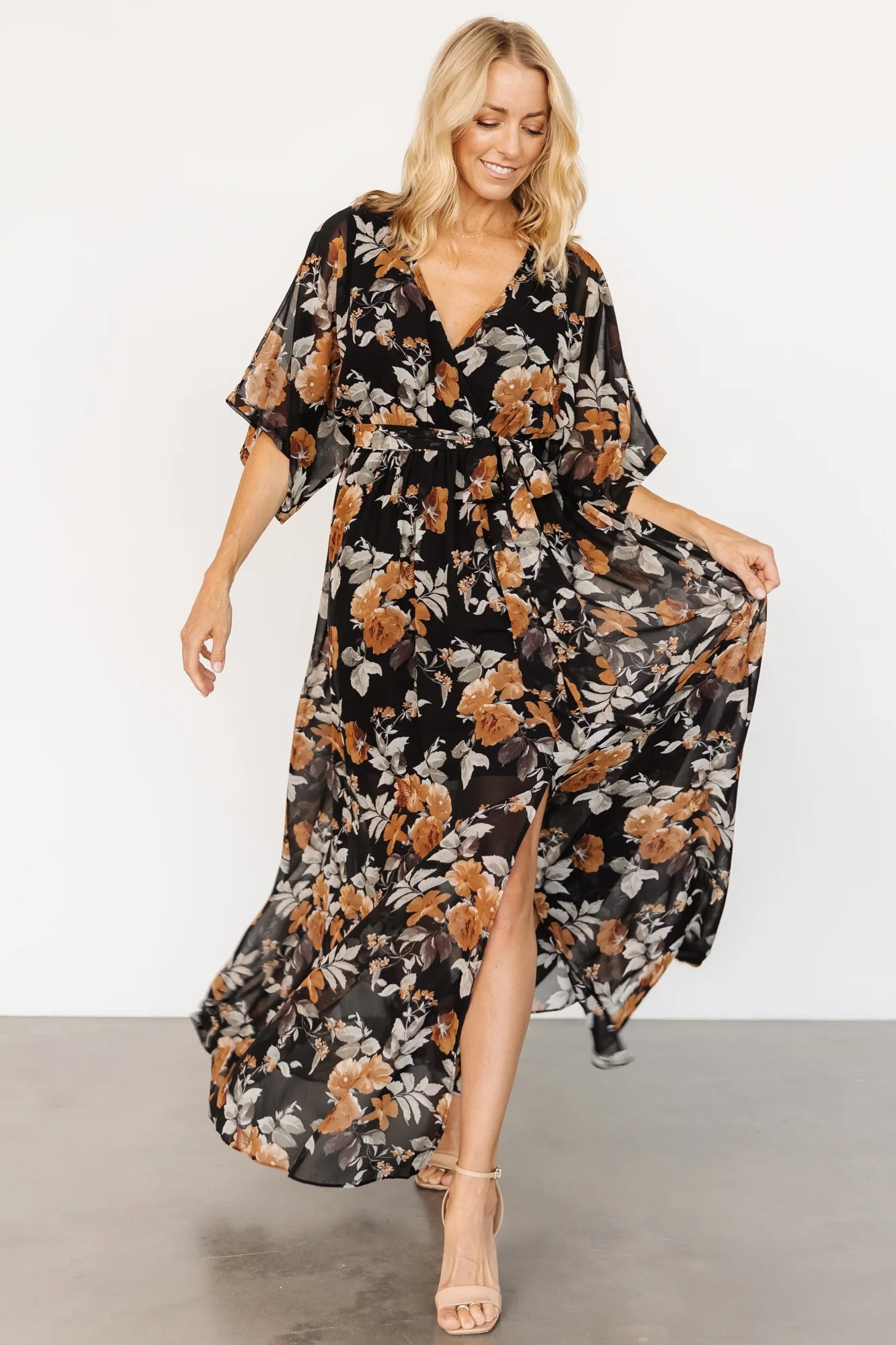 Kia Kimono Maxi Dress | Black + Copper Floral