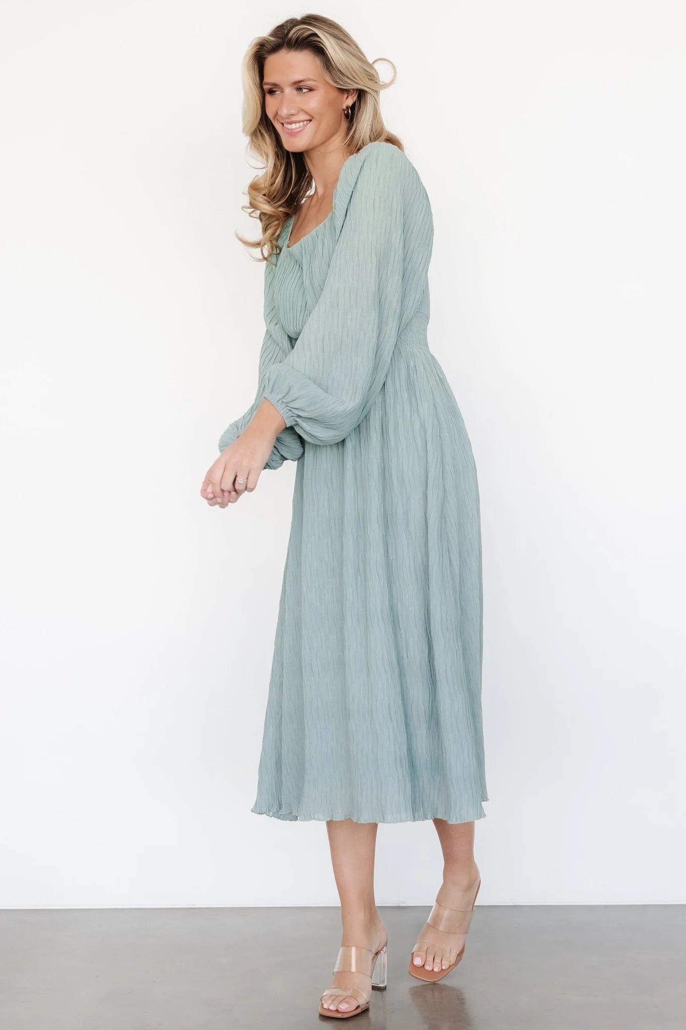 Dalton Pleated Midi Dress | Light Sage