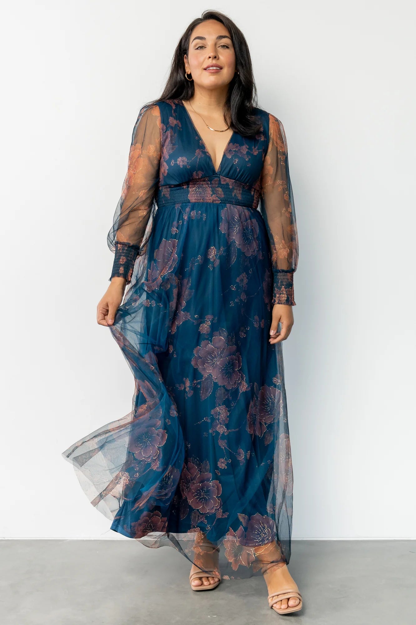 Layla Tulle Maxi Dress | Copper + Blue Metallic