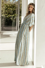 Mylis Kimono Dress | Blue + Green Print