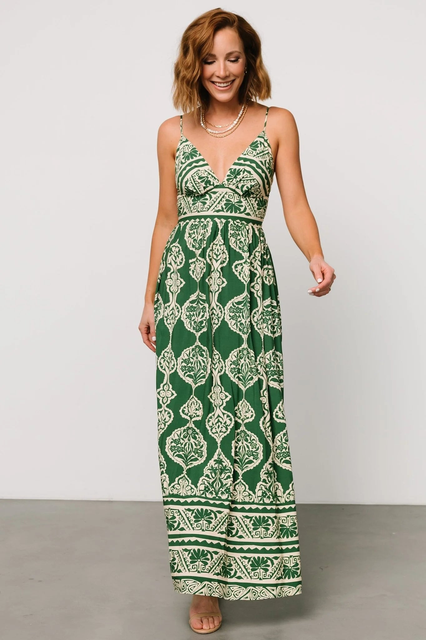 Davinah V Neck Maxi Dress | Green Print