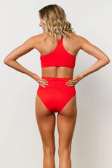 Del Mar Ribbed Bikini Bottom | Red