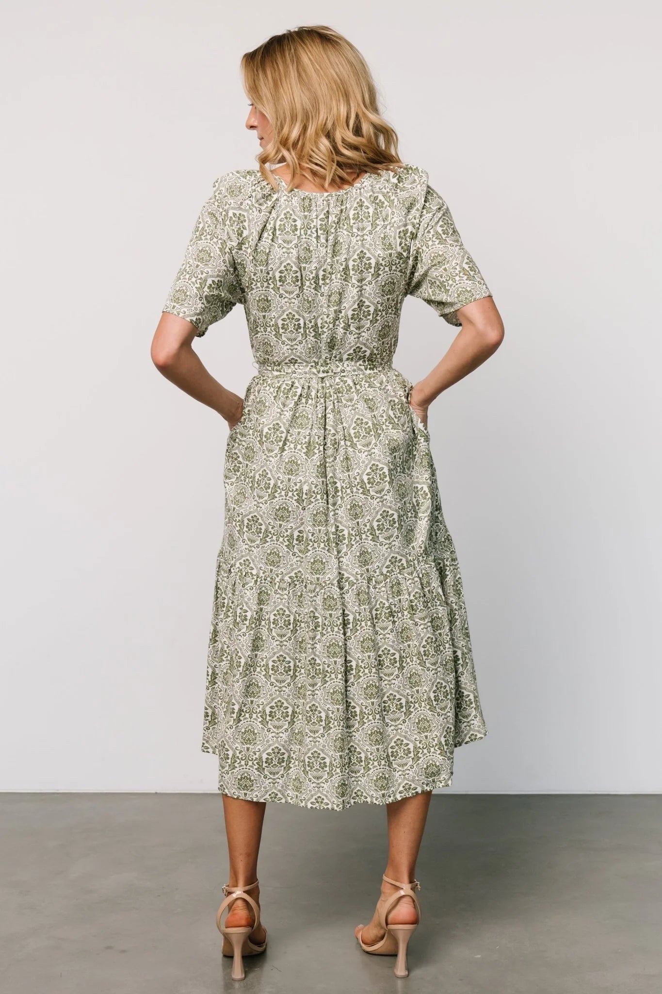 Lyla Midi Dress | White + Olive Print