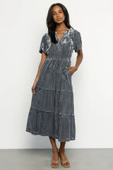Bronwyn Velvet Dress | Dusty Blue