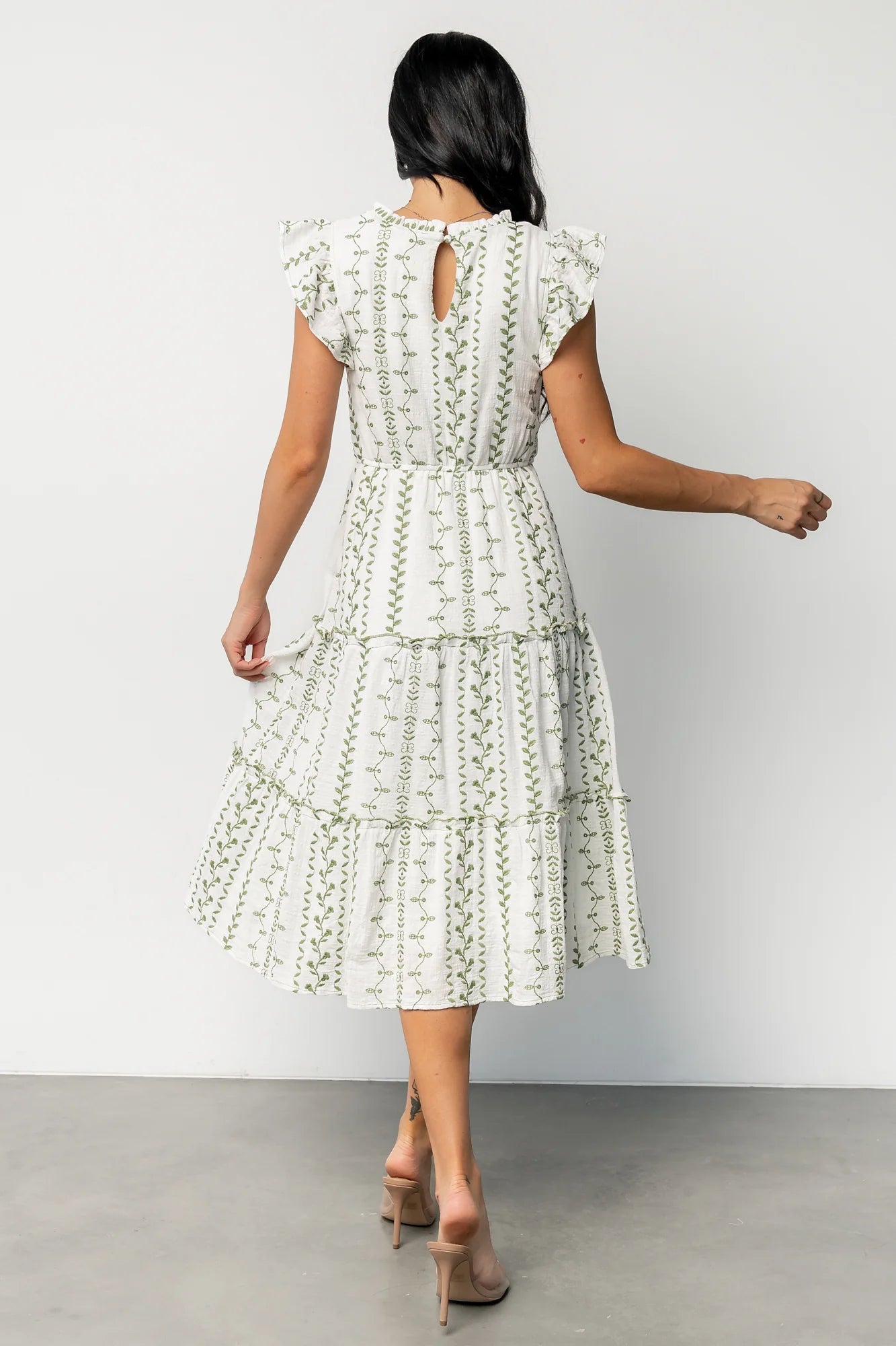 Frida Embroidered Midi Dress | White + Green Print