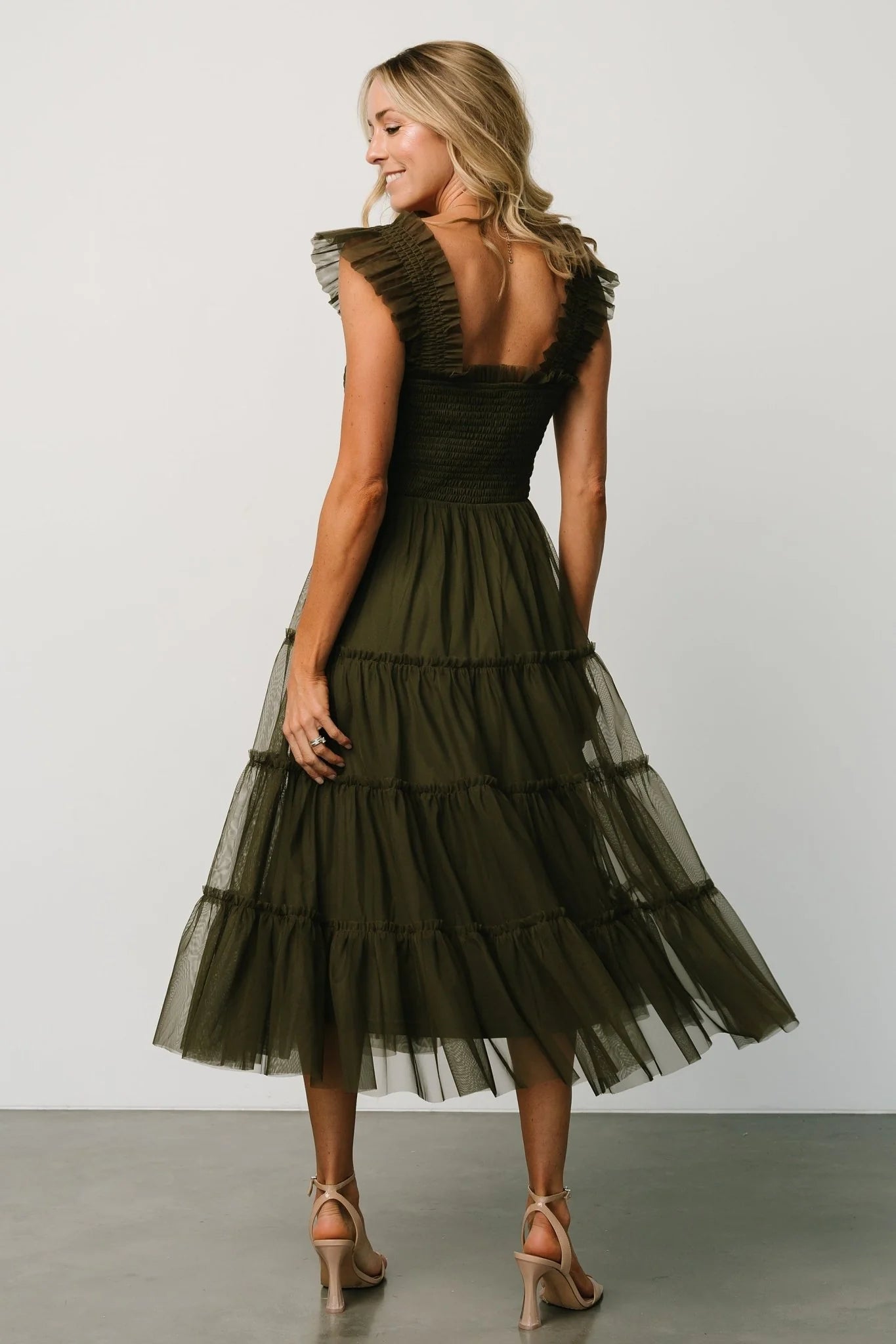 Emma Smocked Tulle Dress | Dark Olive
