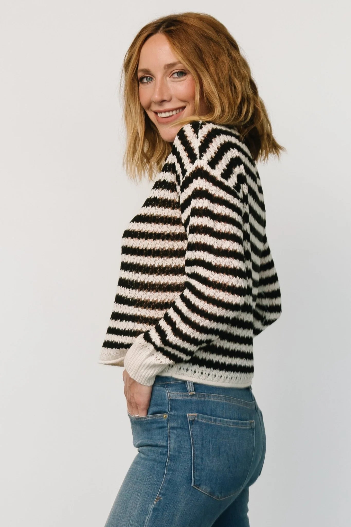 Dawn Open Knit Top | Black + Ivory