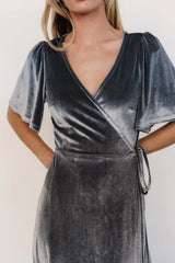 Katelyn Velvet Maxi Wrap Dress | Dusty Blue
