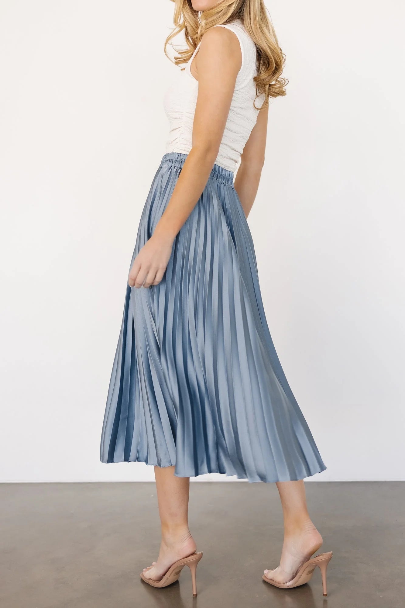 Demetria Pleated Midi Skirt | Steel Blue
