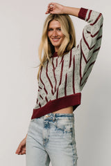 Paola Pointelle Sweater | Light Blue + Burgundy