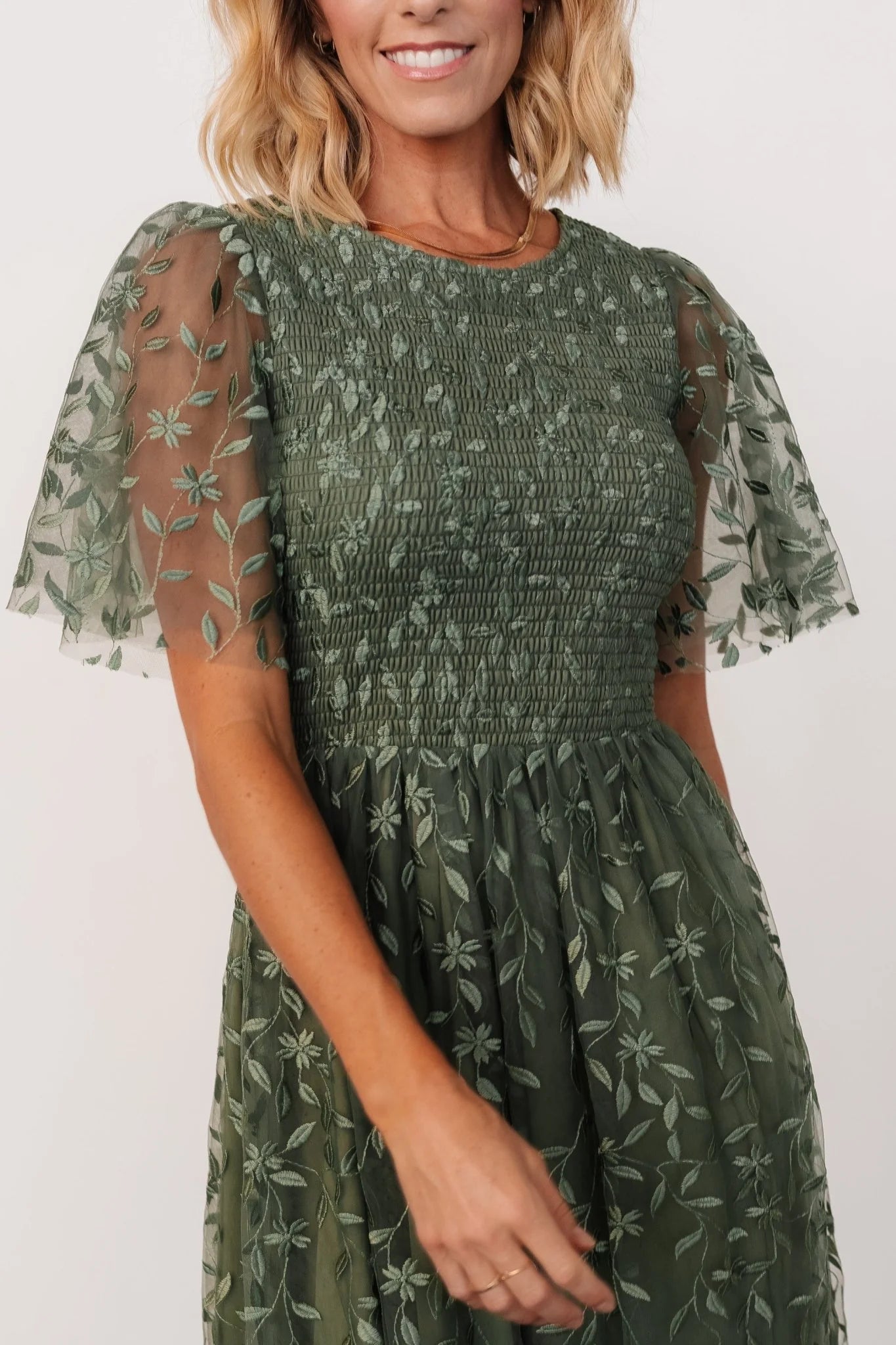 Kendra Embroidered Dress | Dark Sage