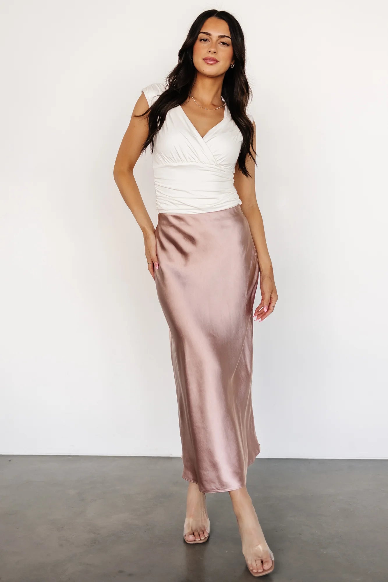 Celeste Satin Midi Skirt | Blush