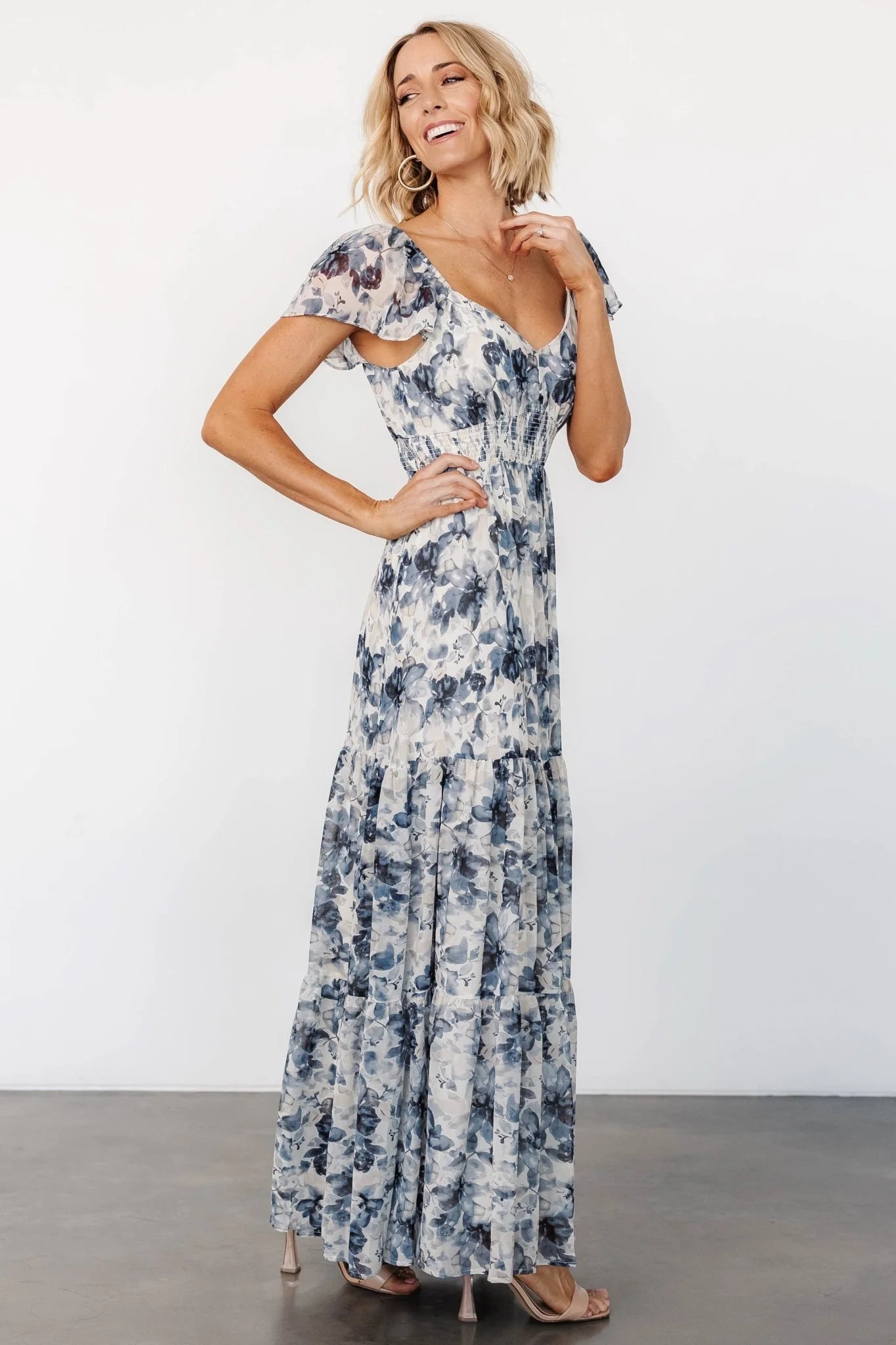 Genevive Maxi Dress | Cream + Blue Floral