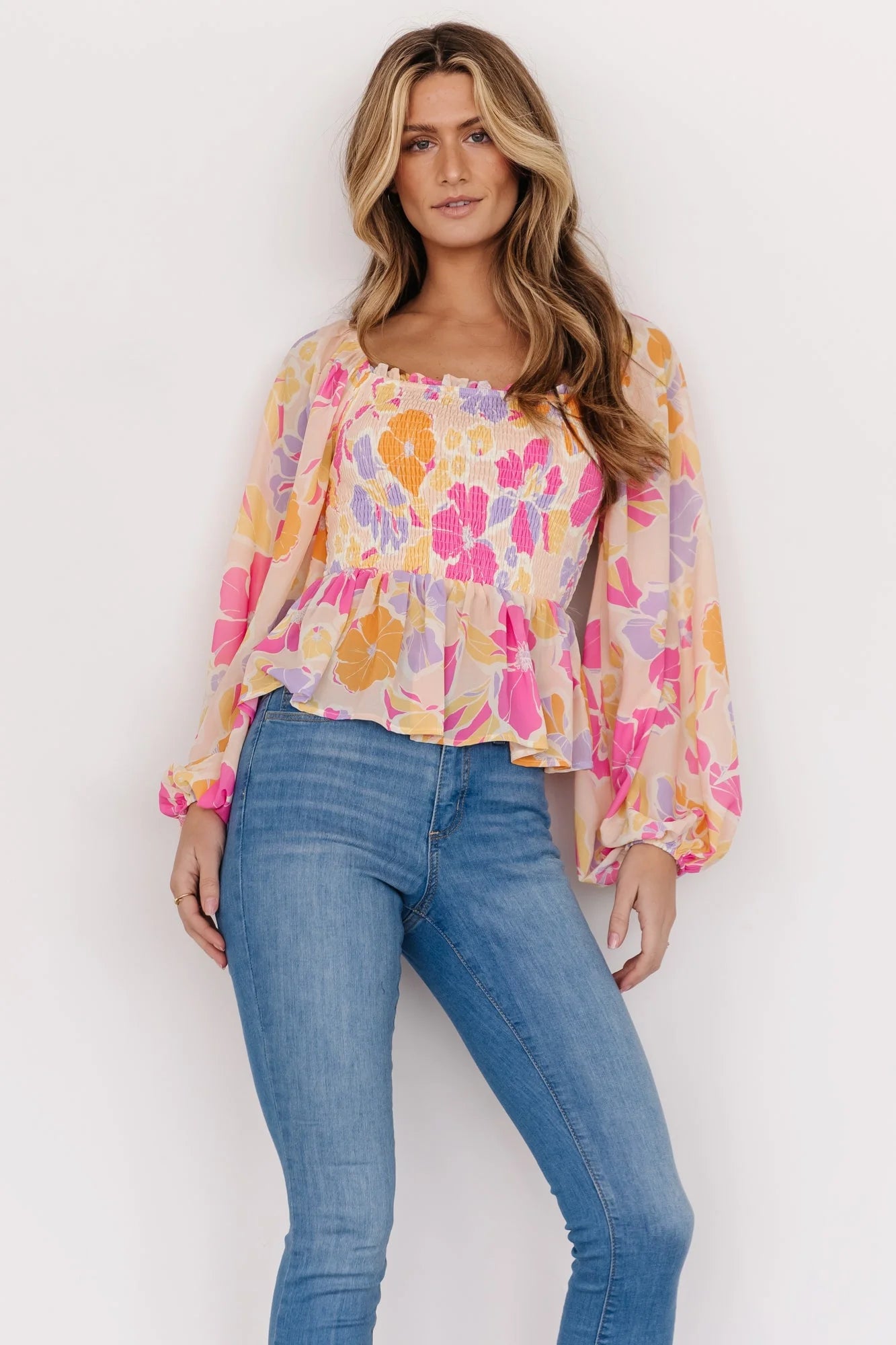 Sally Smocked Top | Pink Multi