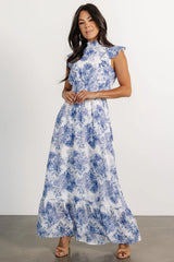 Kearny Ruffle Maxi Dress | White + Blue Floral