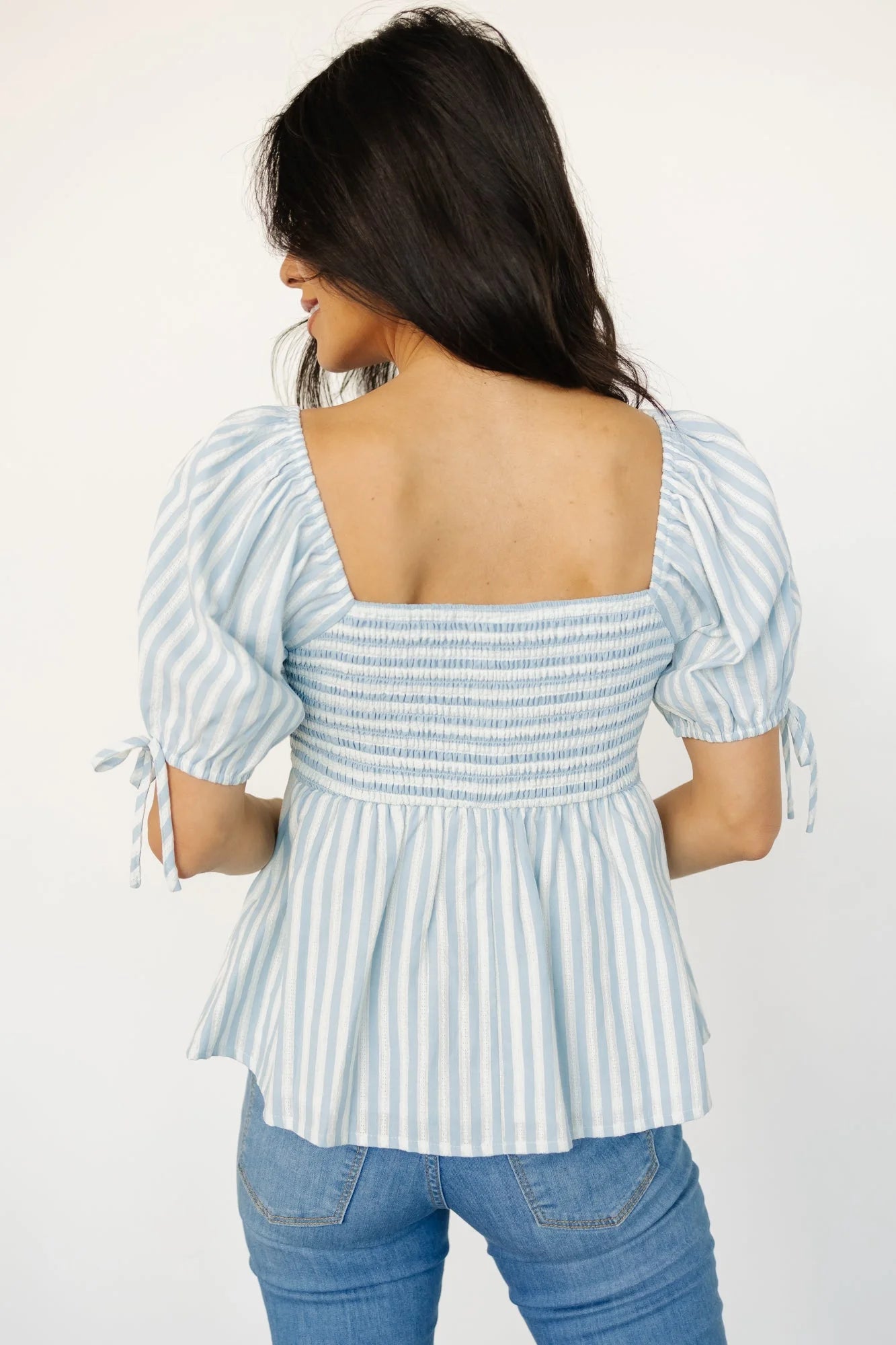 Betsy Peplum Top | Blue + White Stripe