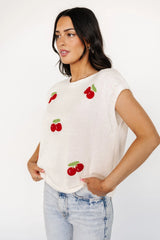 Lexie Knit Top | Cream + Cherry Applique