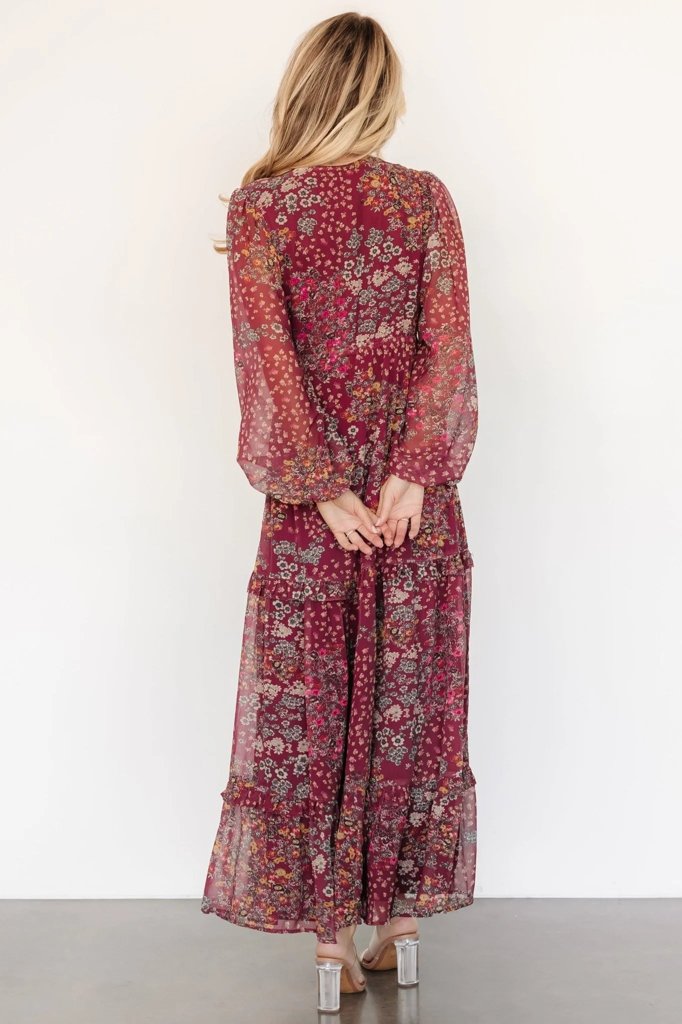 Bowman Deep V Maxi Dress | Burgundy Multi