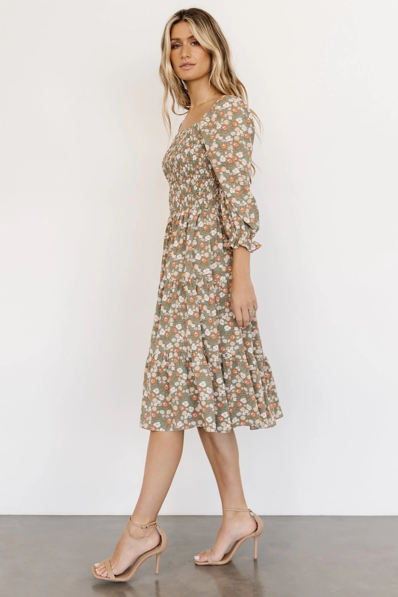 Marta Smocked Midi Dress | Dusty Olive Floral