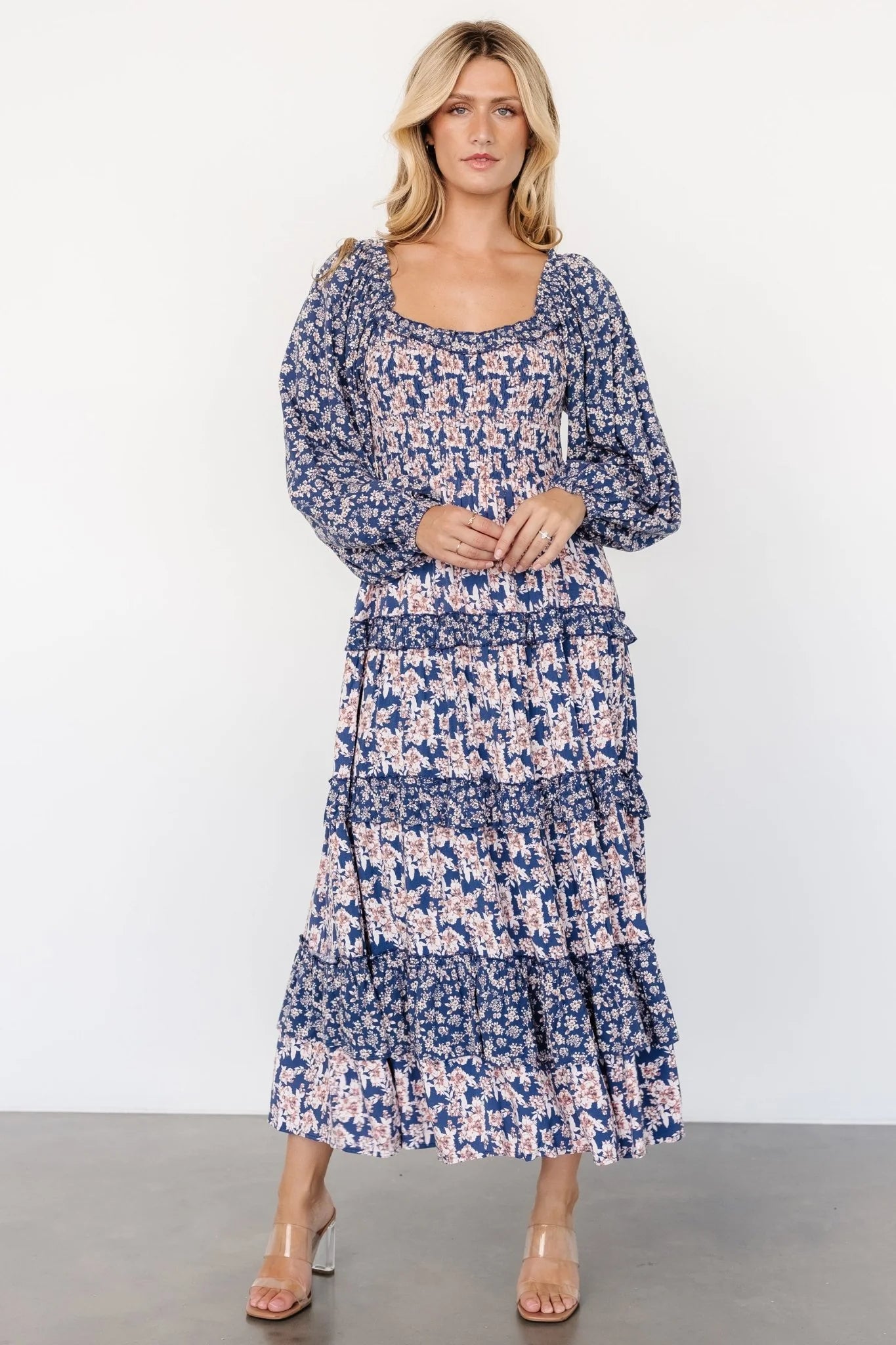 Dynah Tiered Dress | Blue + Cream Floral