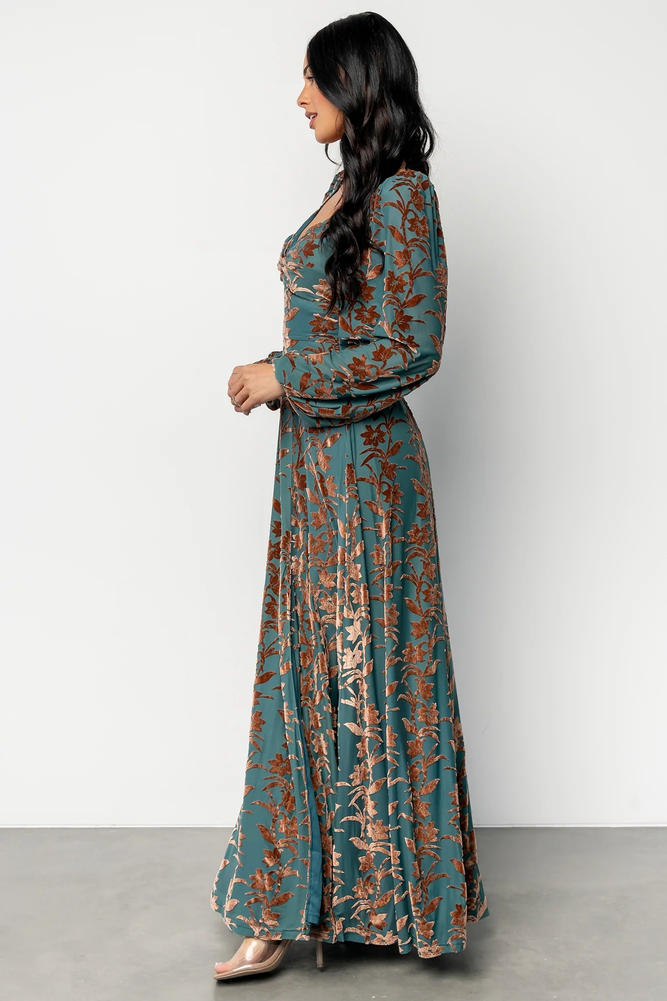 Aurora Velvet Maxi Dress | Jade + Bronze Floral