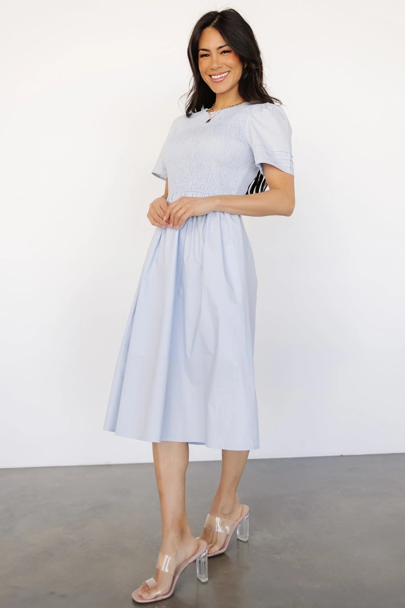 Farrah Smocked Midi Dress | Light Blue