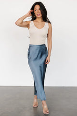 Celeste Satin Midi Skirt | Steel Blue