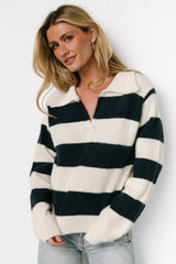 Heather Striped Sweater | Cream + Navy
